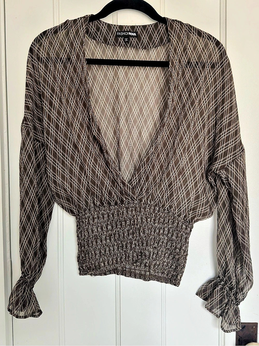 Fashion Nova Plaid Chiffon Top